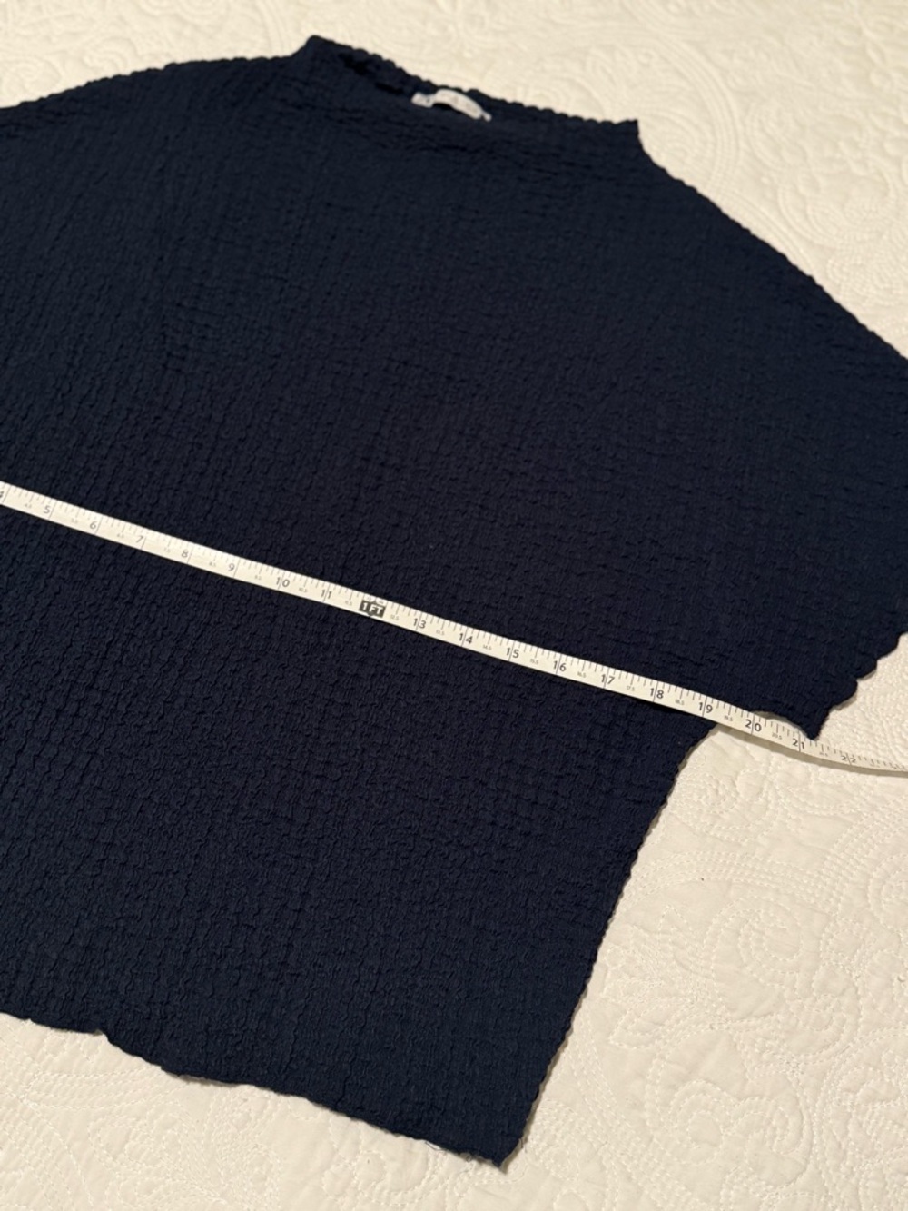 Zara Navy Textured Short Sleeve Boxy Tee S - Picture 7 of 9